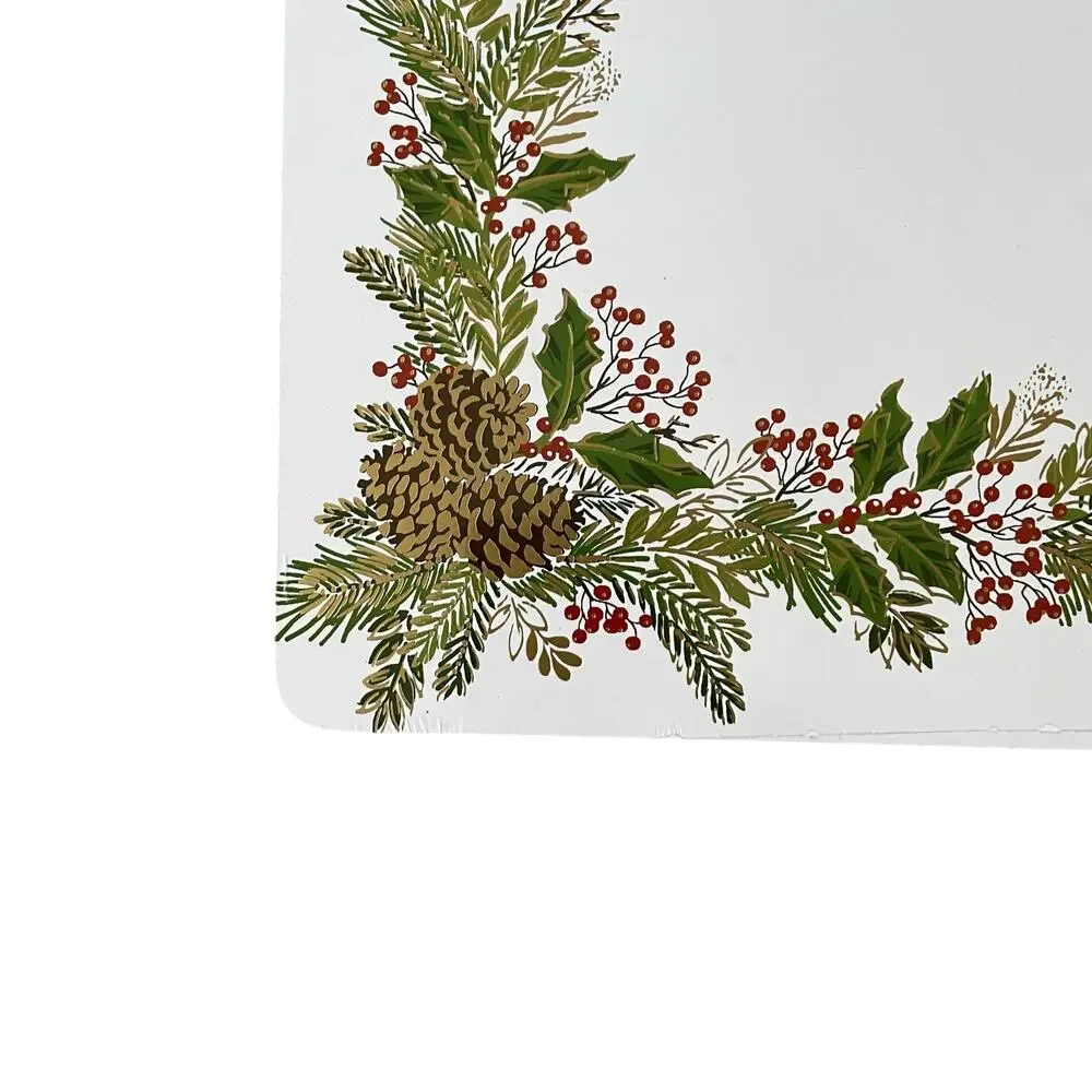 Christmas Cork Backed Hard Placemats Holiday Holly & Pine Garland Set of 4 New